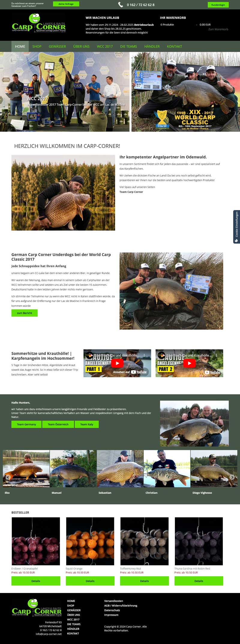 Webseiteansicht Carp Corner Onlineshop